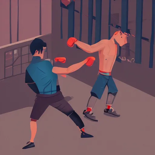 Prompt: Street fight, behance, digital illustration by Viktor Miller-Gausa