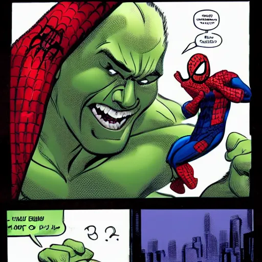 Image similar to spiderman but he's hulk