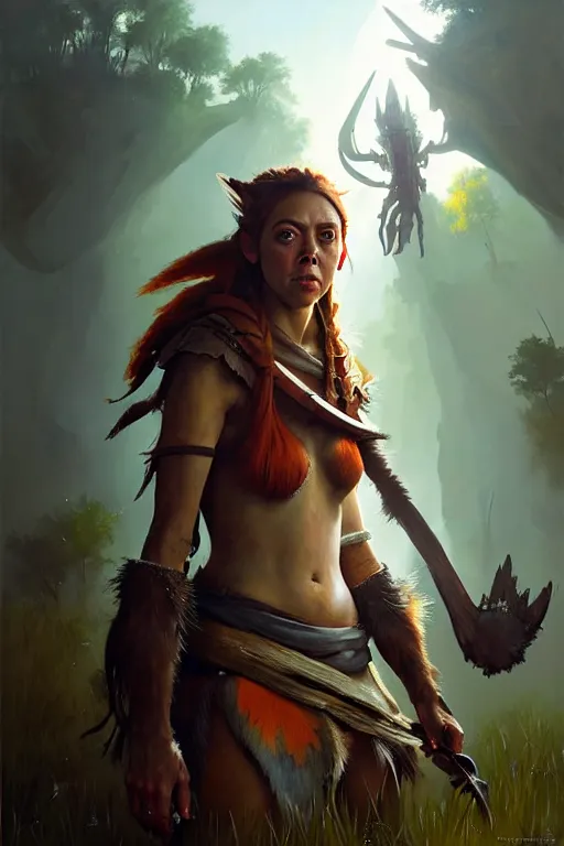 Image similar to hieronymus bosch, greg rutkowski, anna podedworna, painting of aubrey plaza as aloy from horizon : zero dawn