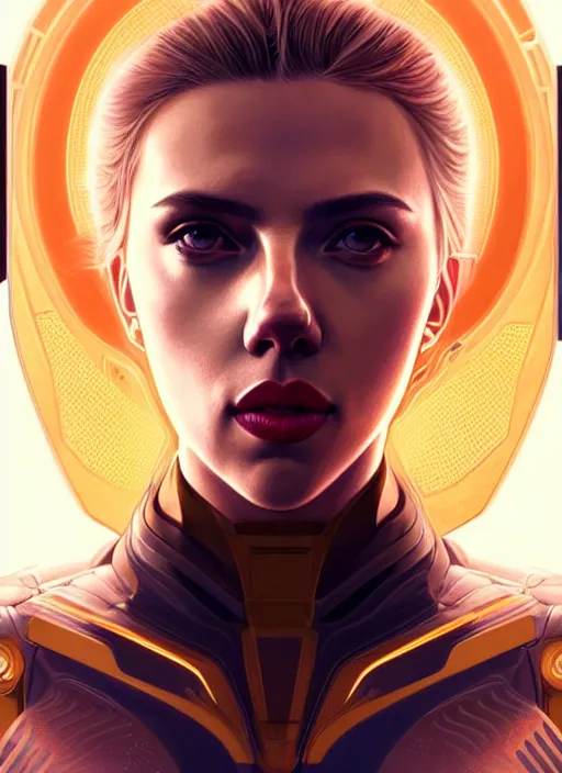 Prompt: symmetry!! portrait of scarlett johansson, gold sci - fi armour, tech wear, glowing lights!! sci - fi, intricate, elegant, highly detailed, digital painting, artstation, concept art, smooth, sharp focus, illustration, art by artgerm and greg rutkowski and alphonse mucha