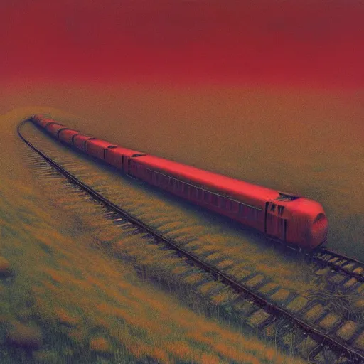 Prompt: scary train by zdzisław beksiński