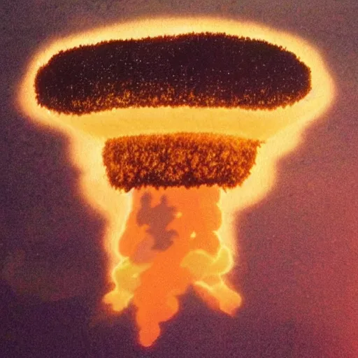 Prompt: nuclear mushroom cloud in the shape of bob ross