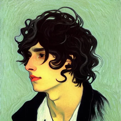 Image similar to painting of young cute handsome beautiful dark medium wavy hair man in his 2 0 s named shadow taehyung at the halloween pumpkin jack o'lantern party, depressed, melancholy, autumn, japan, elegant, clear, painting, stylized, delicate, soft facial features, delicate facial features, soft art, art by alphonse mucha, vincent van gogh, egon schiele