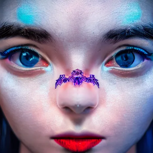 Image similar to prompt, gorgeous deamon, modelsociety, radiant skin, huge anime eyes, rtx on, perfect face, intricate, sony a 7 r iv, symmetric balance, polarizing filter, photolab, lightroom, 4 k, dolby vision, photography award