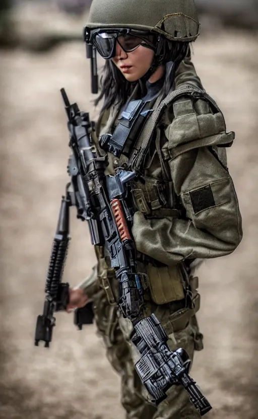 Prompt: an escalating violent firefight, highly detailed, high resolution, cosplay photo, stunning, girls frontline style, bokeh soft, 100mm, trending on instagram, by professional photographer, realistic human anatomy, real human faces, realistic military carrier, soldier clothing, modern warfare, realistic weapon, shot with a arriflex 35 ii, low saturation, small human eyes, running pose, maid outfit