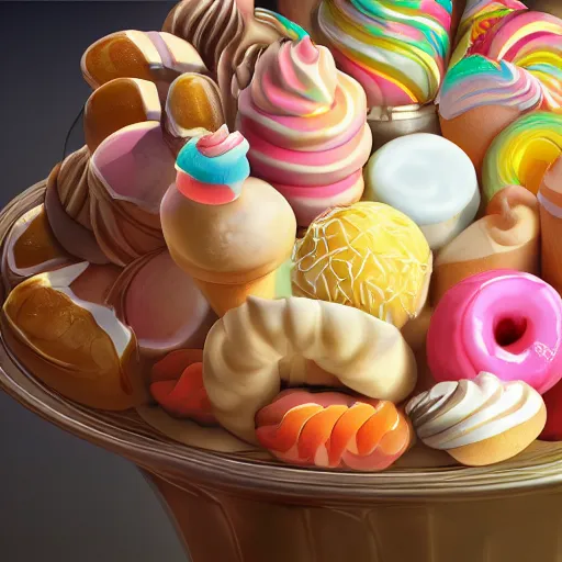 Image similar to god of sweets, highly detailed, 8k resolution, raytracing, soft light, digital painting,