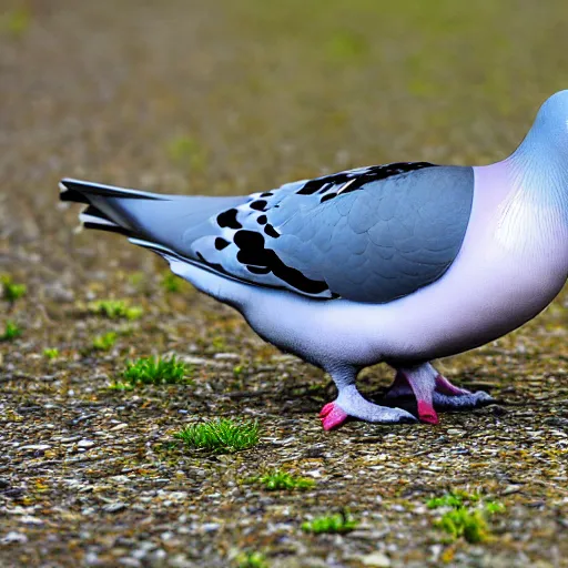 Prompt: pigeon with long beak and big feet, photograph