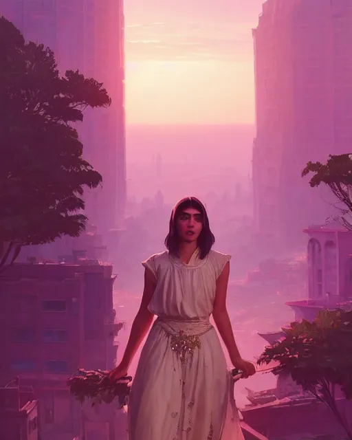 Prompt: portrait of Dua Lipa as a modest renaissance goddess, in GTA V, Stephen Bliss, unreal engine, by Greg Rutkowski, Loish, Rhads, Makoto Shinkai and Lois van baarle, ilya kuvshinov, rossdraws, global illumination, radiant light, detailed and intricate environment