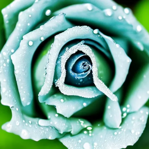 Image similar to A 4k photo of a blue rose, morning dew on the rose, high contrast