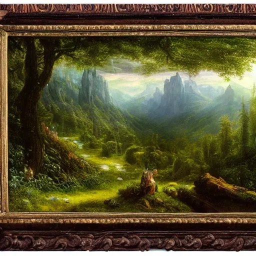 Image similar to a beautiful and highly detailed matte painting of a dreamy valley deep in the foresty mountains, epic forests, rivers, trees, flowers, crystals, intricate details, epic scale, insanely complex, 8 k, sharp focus, hyperrealism, very realistic, by caspar friedrich, albert bierstadt, james gurney, brian froud,