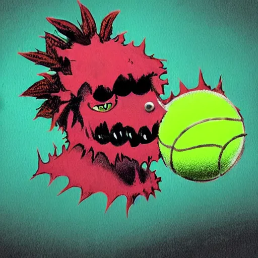 Image similar to a tennis ball monster, smoking weed, digital art, fantasy, magic, trending on artstation, ultra detailed, professional illustration by Basil Gogos