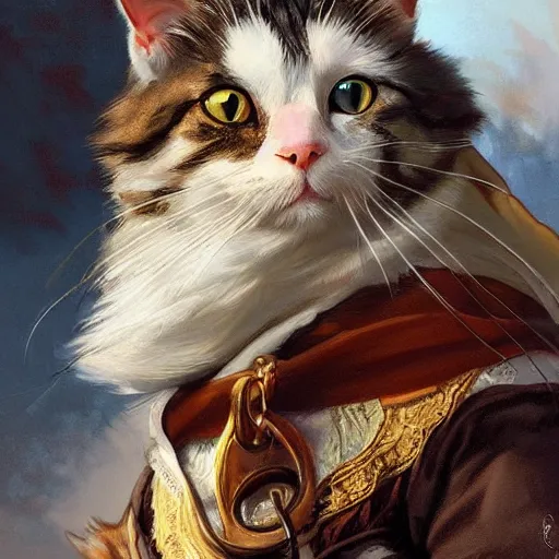 Image similar to Portrait of a Cat as a Pirate, photo, photorealistic, highly detailed, digital painting, artstation, concept art, smooth, sharp focus, illustration, art by artgerm and greg rutkowski and alphonse mucha