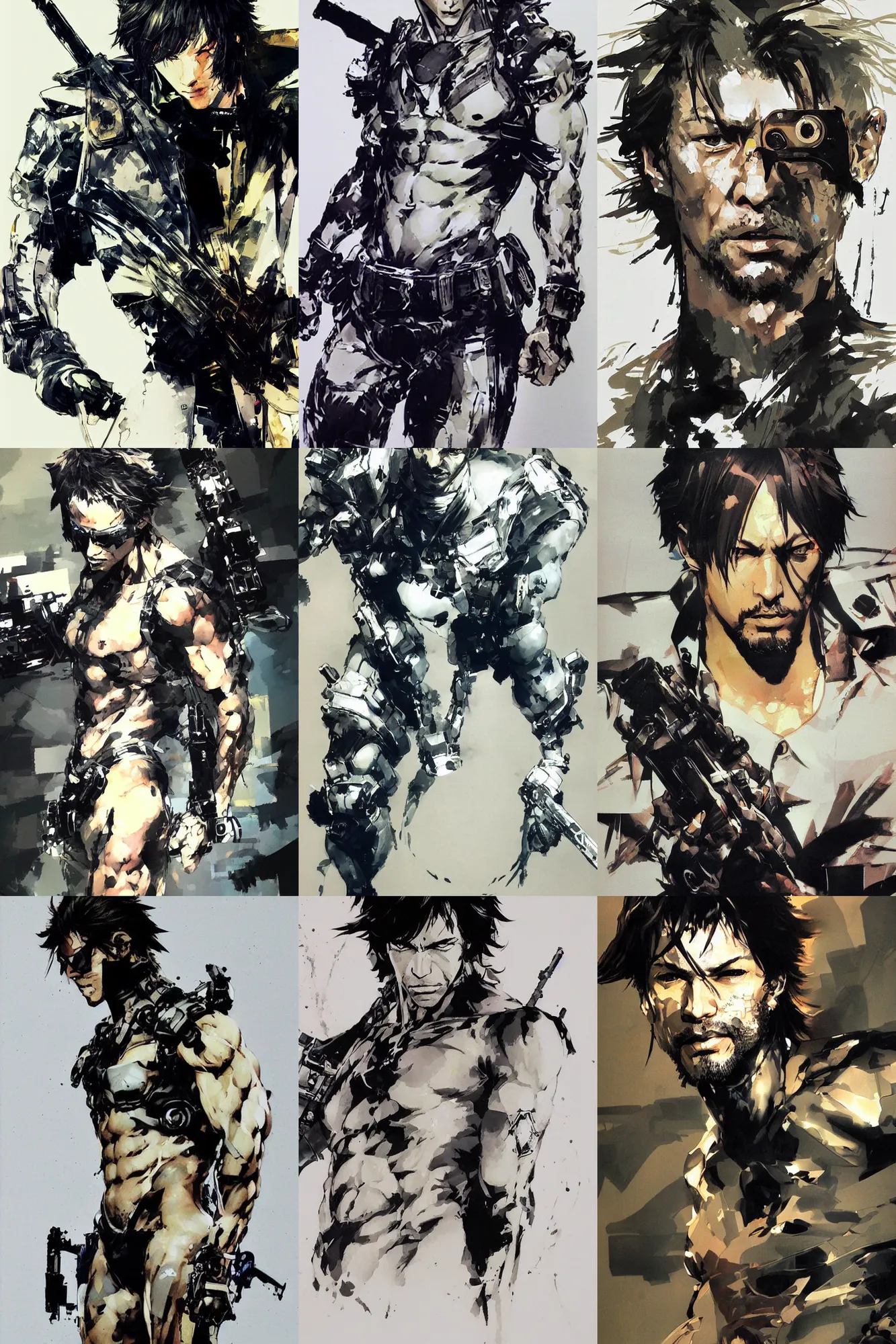 Prompt: attractive male, painting by yoji shinkawa