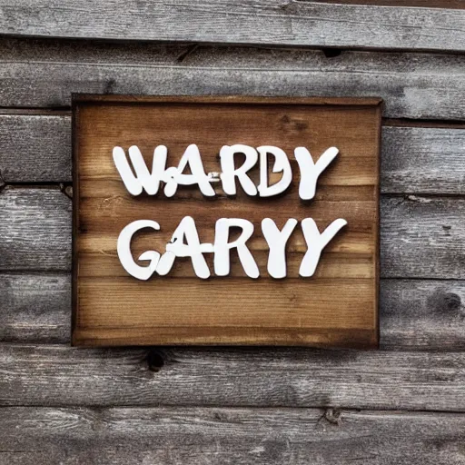 Prompt: wooden sign with the word gary
