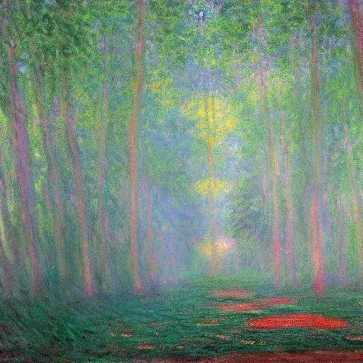 Image similar to A magical forest by Greg Rutkowsky and Claude Monet