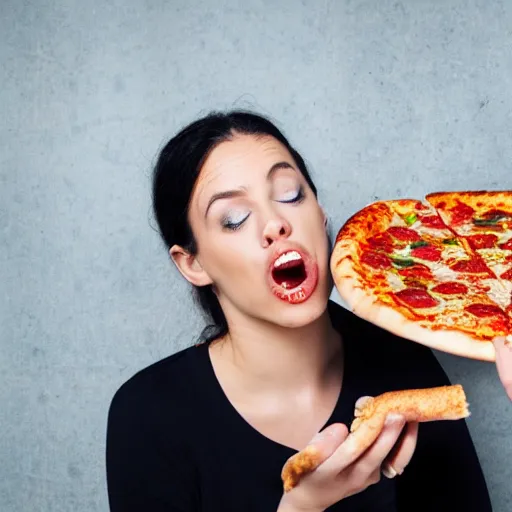 Image similar to woman eating a pizza with bones