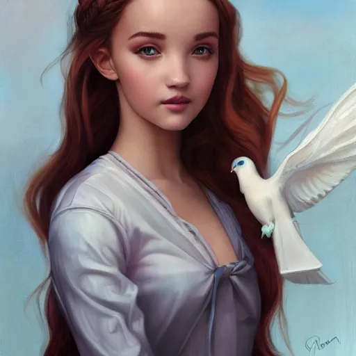 Prompt: tom bagshaw portrait, very beautiful mix of dove cameron and madison beer and bella poarch in a sailor suit flirting smile, randomly lustrous dyed hair, professionally retouched, focus eyes, ultra realistic soft painting, insanely detailed linework, symmetrical accurate intricate features, behance artstation, 8 k, - signature