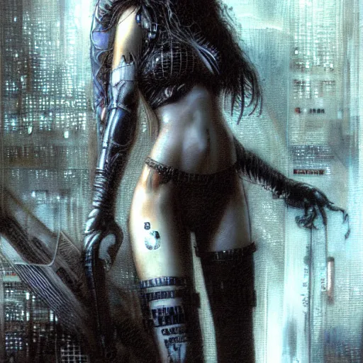 Prompt: cyberpunk girl by luis royo,