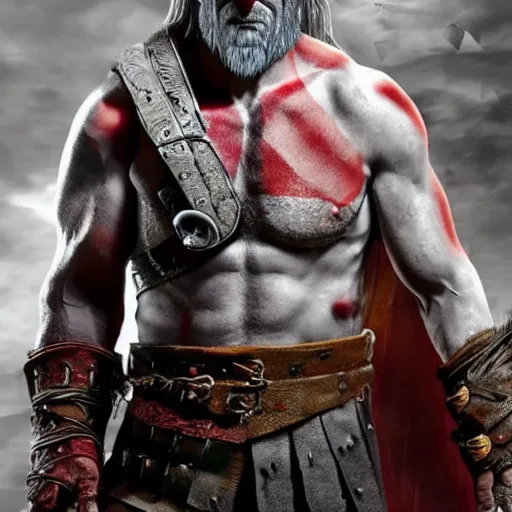 Image similar to geralt of rivia as kratos in god of war: ragnarok