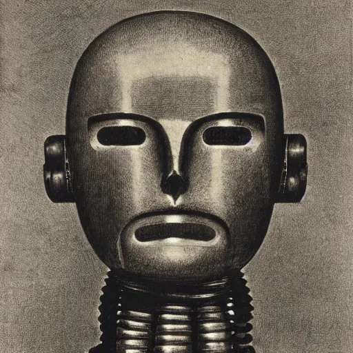 Image similar to head of a robot ( c. 1 8 8 0 - c. 1 8 9 2 ) drawing in high resolution by otto eerelman, with a back ground that starts off grey and gets darker the further down it goes