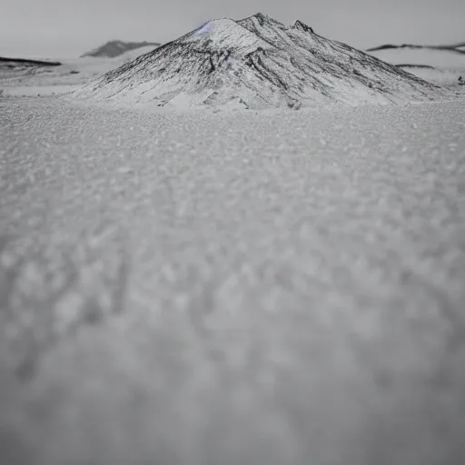 Prompt: mound of salt shaped mount everest, cracked desert background. somber. haunting. 40mm lens, shallow depth of field, split lighting