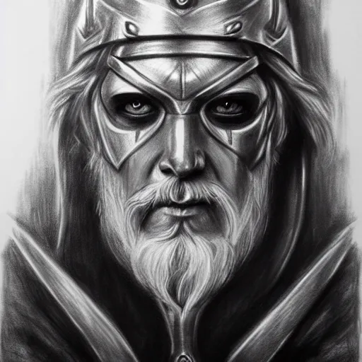 Prompt: Odin missing eye, charcoal portrait, artstation, fine-detailed