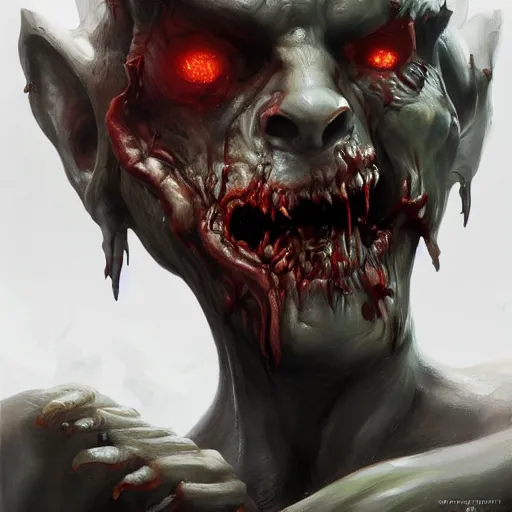 Image similar to zombie from doom eternal, front view, painted by stanley lau, painted by greg rutkowski, painted by stanley, artgerm, masterpiece, digital art, trending on arts