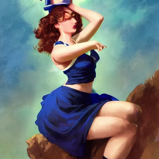 Prompt: an indigo bunting, bowtied, by greg rutkowski, rossdraws, gil elvgren, enoch bolles, anime, very coherent