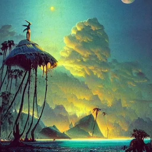 Prompt: 🌌🔥🧗🧟🧠🏝️, Bruce Pennington