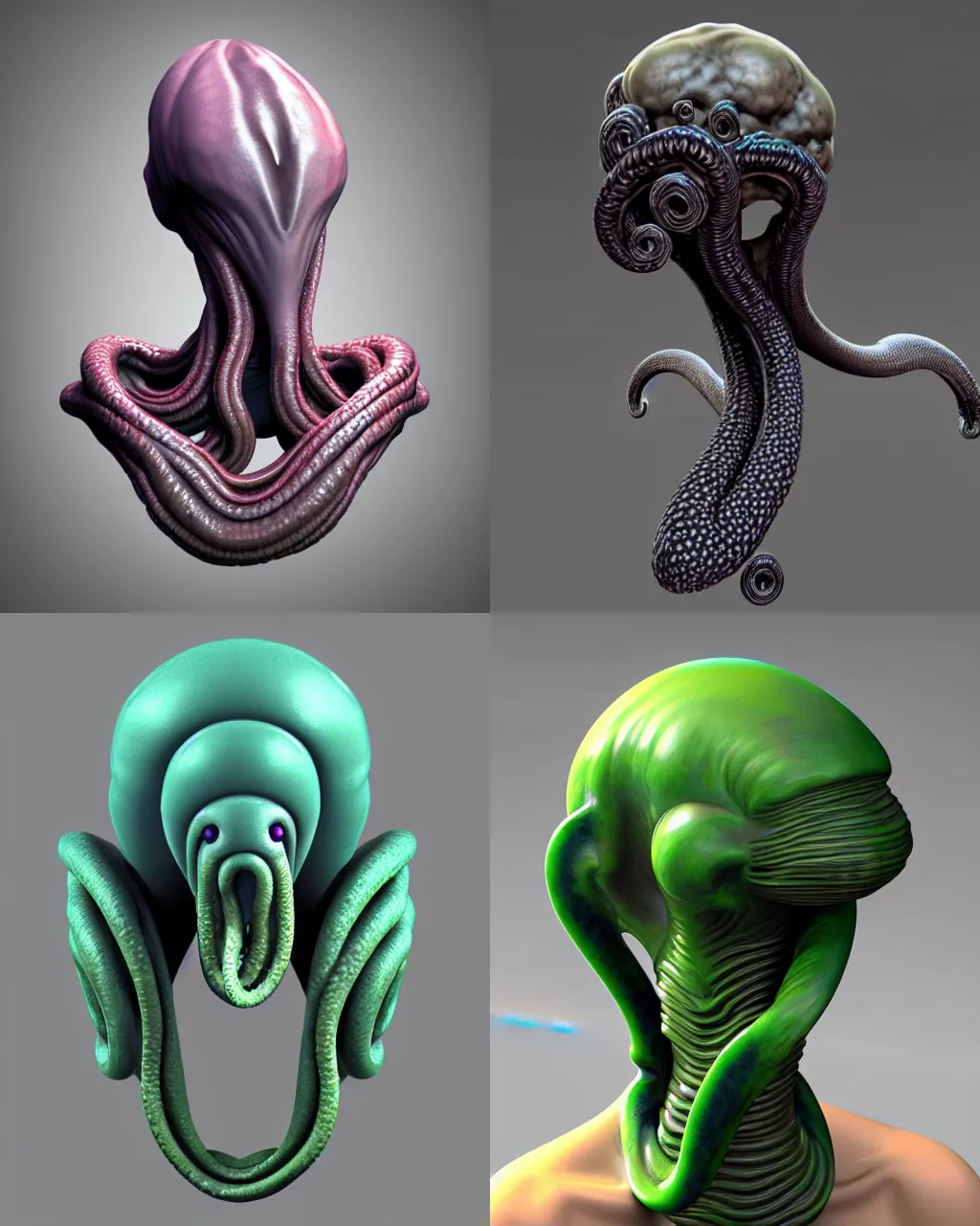 Prompt: surreal portrait tentacle alien, 3 d bust