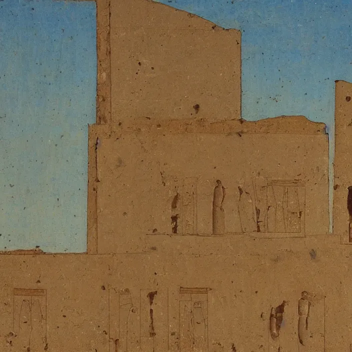 Prompt: a building in a serene landscape, ancient egyptian painting