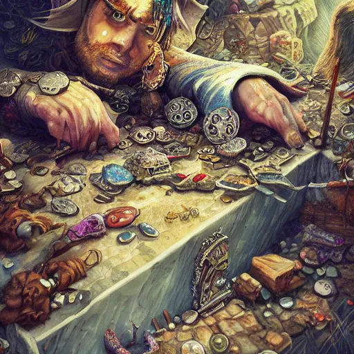 Prompt: a pile of treasure, fantasy art, trending on art station, highly detailed, hyper realism, art,