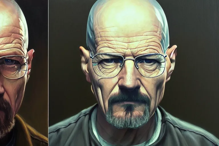 Prompt: ted kaczynski as walter white from breaking bad. oil painting elegant, highly detailed, centered, digital painting, artstation, concept art, smooth, sharp focus, illustration, artgerm, tomasz alen kopera, peter mohrbacher, donato giancola, joseph christian leyendecker drew struzan