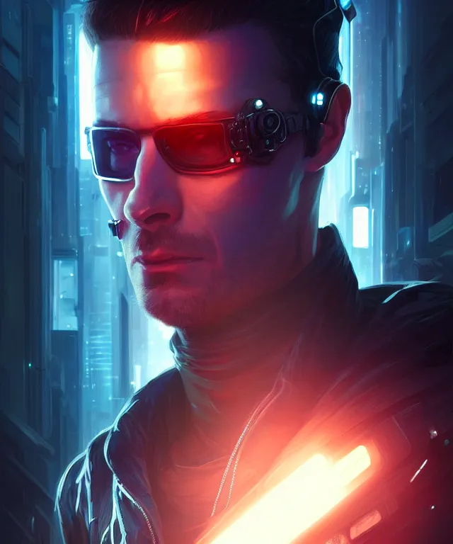 Image similar to cyberpunk hacker man portrait, sci - fi face, elegant, highly detailed, digital painting, artstation, concept art, smooth, sharp focus, illustration, art by artgerm and greg rutkowski and alphonse mucha