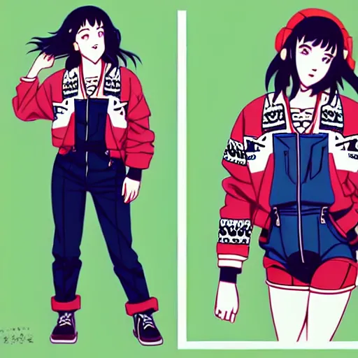 Image similar to a beautiful boyish kat dennings alluring gravure model, wearing oversized mayan bomber jacket and leotard with overalls, bulky poofy aztec native style bomber jacket with mayan patterns, gapmoe yandere grimdark, trending on pixiv fanbox, painted by greg rutkowski makoto shinkai takashi takeuchi studio ghibli, akihiko yoshida