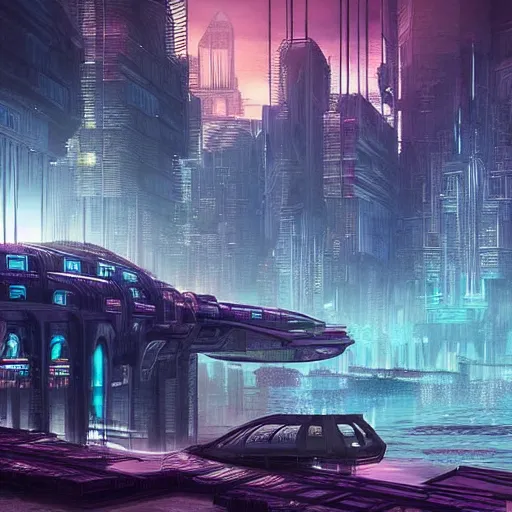 Prompt: Cyberpunk Atlantis. Underwater city