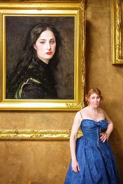 Image similar to a true-to-life portrait of Lisa Vicari against a backdrop of a time portal painted by John Everett Millais, real-life accurate, photoshoot