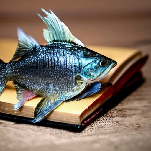 Image similar to a wet fish lying on top of a book