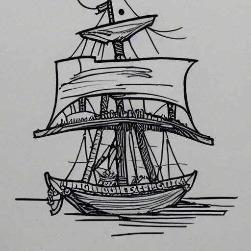 Prompt: tattoo design line sketch of a pirate ship