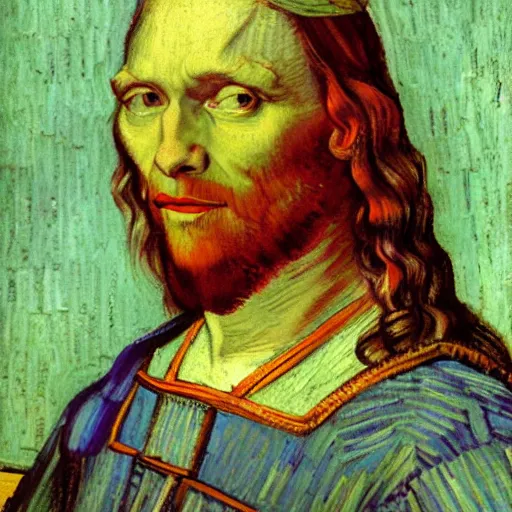 Image similar to Portrait of Leanardo DaVinci made by Van Gogh, oil painting, sharp, 8k