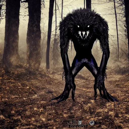 Image similar to werecreature consisting of a crow and a human, featured on artstation, photograph captured in a dark forest