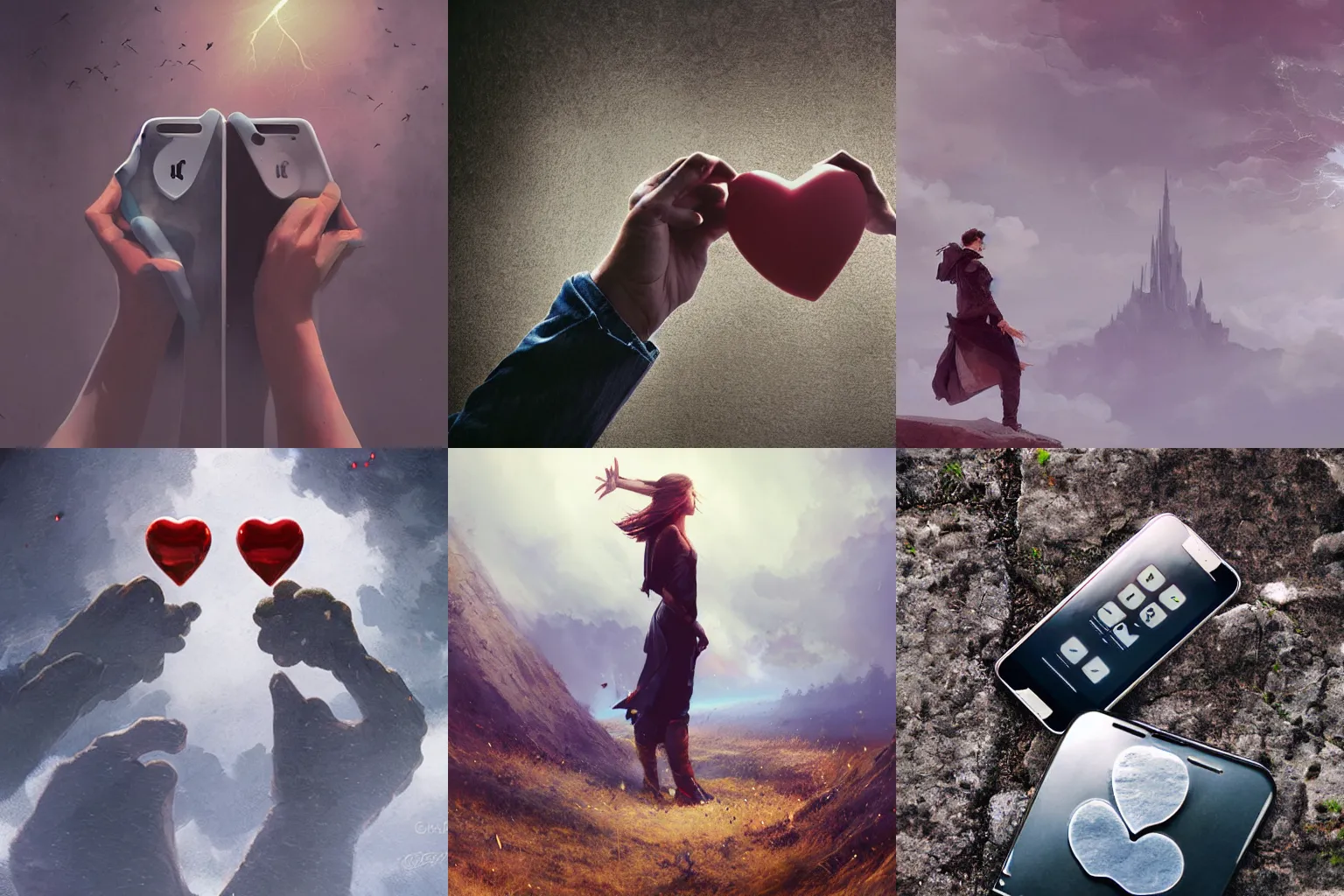 Prompt: Two phones send heart through the air. Free stock photo. 2 phones. heart through the air. by Greg Rutkowski