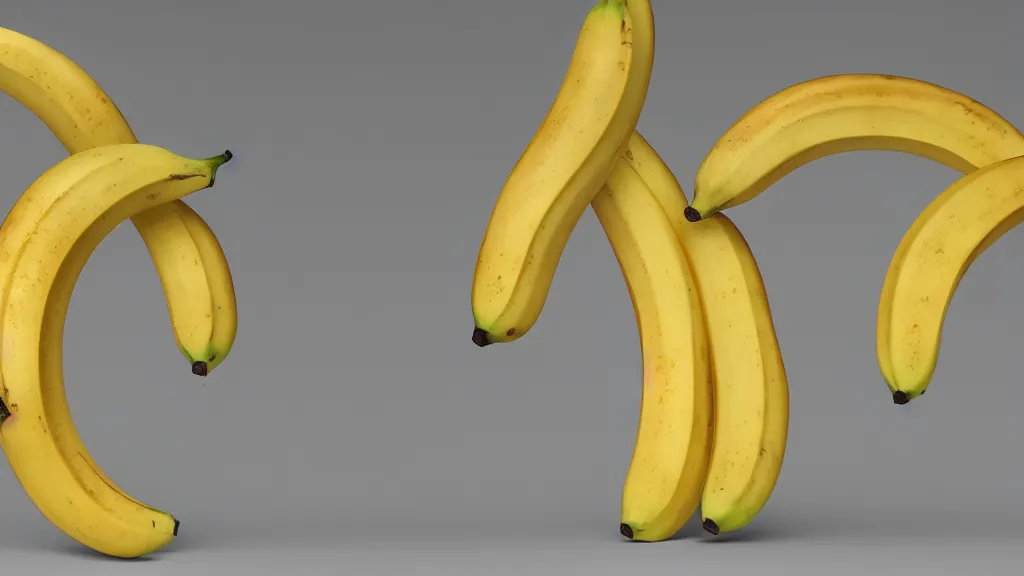 Image similar to a banana, hyperdimensional, 8 k, rim lighting, led, lumen global illumination, opaque, glowing, rubber, ray tracing reflections