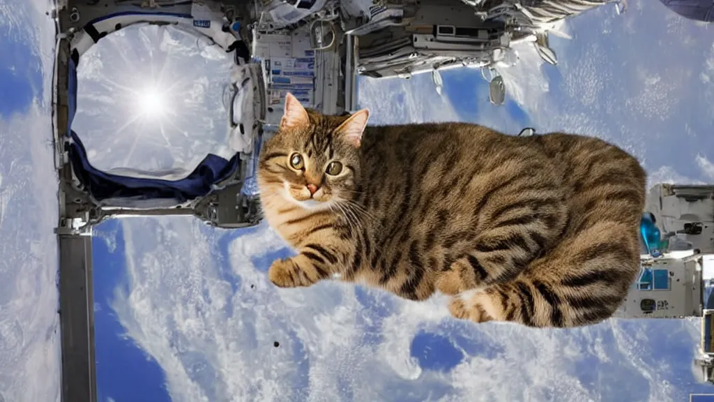 Image similar to Photo of a cat floating inside the ISS