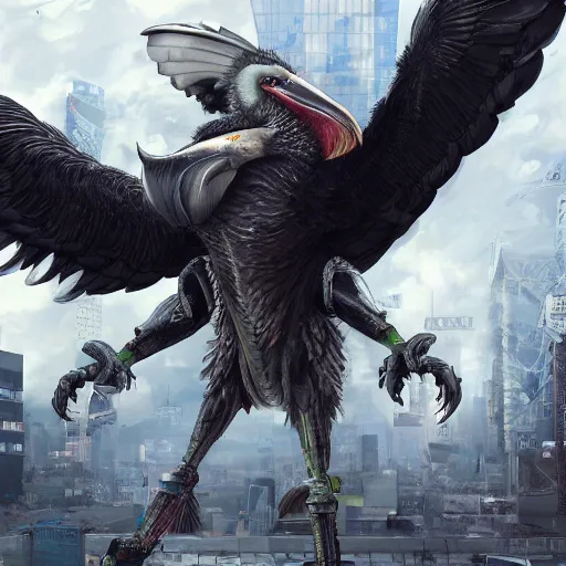 Prompt: gigantic evil shoebill rampaging through tokyo. concept art, ambient light, 4 k, intricate details, highly professionally detailed, cgsociety, highly detailed