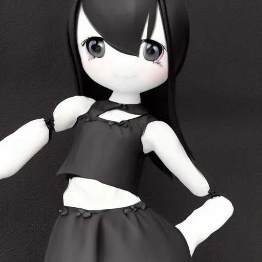 Image similar to cute fumo plush of a girl who is composed from droplets of inky black goop, inkgirl, dark black and white, stark contrast, vray fluid simulation