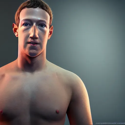 Image similar to professional photograph of very hot and muscular mark zuckerberg, gleaming skin, glowing, sparkling, hyper realistic, digital painting, rendered in unreal 5, octane render, artstation, ambient lighting