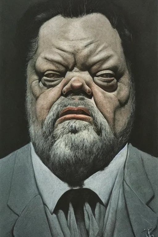 Image similar to portrait of Orson Welles by Zdzislaw Beksinski