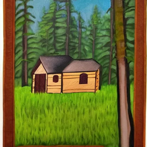 Prompt: a painting of a Eerie cabin in the middle of the woods in the style of Jackson Polluck