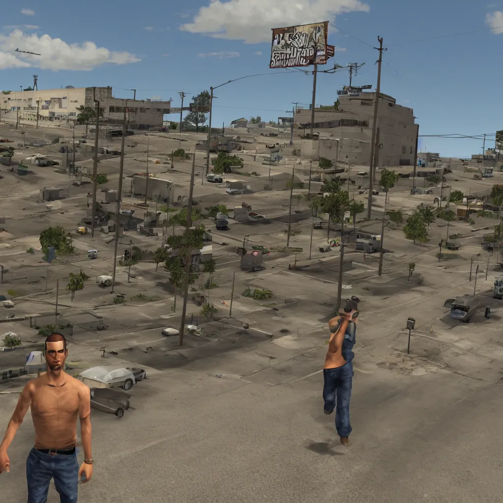 Image similar to Screenshot from a remade version of GTA San Andreas, with photorealistic lighting, flawless textures and new physics engine